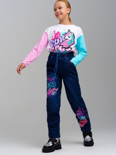 Брюки текстильные джинсовые утепленные флисом для девочек