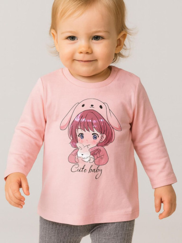 Джемпер детский трикотажный для девочек (футболка с длинными рукавами)