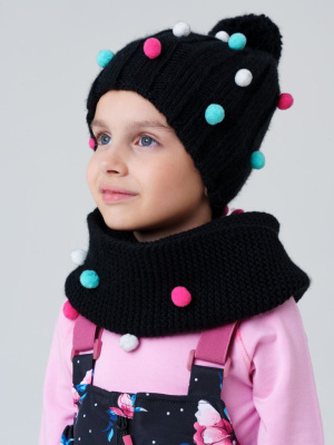 Комплект трикотажный для девочек: шапка, снуд