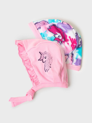 Чепчик детский трикотажный для девочек, 2 шт в комплекте