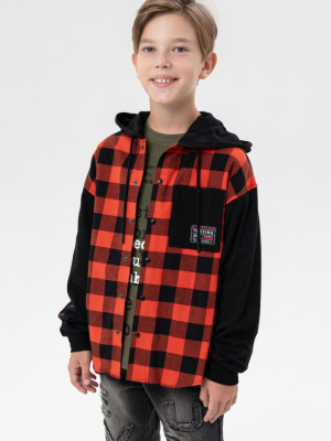 Рубашка текстильная с рукавами и капюшоном из трикотажа для мальчиков