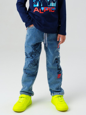 Брюки текстильные джинсовые утепленные флисом для мальчиков