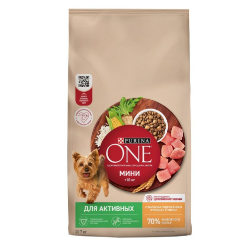 Purina One Мини сухой корм для активных взрослых собак мелких пород, с высоким содержанием курицы и рисом - 7 кг повседневный супер премиум для взрослых с курицей миниатюрные породы мешок Российский корм 1 уп. х 1 шт. х 7 кг
