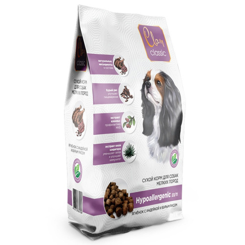 Clan Classic Hypoallergenic 23/11 сухой корм для взрослых собак мелких пород с ягненком, индейкой и бурым рисом повседневный премиум для взрослых с индейкой породы мелкого размера мешок Российский корм 1 уп. х 1 шт. х 10 кг