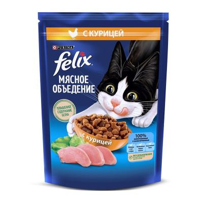 Felix Мясное объедение для кошек, с курицей - 200 г повседневный эконом для взрослых с курицей мешок Российский корм 1 уп. х 1 шт. х 0.2 кг