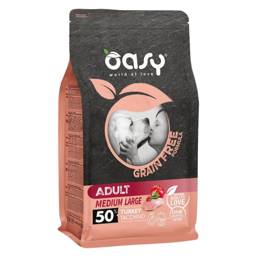 Oasy Dry Grain Free Medium/Large Breed Professional сухой корм для взрослых собак средних и крупных пород беззерновой с ИНДЕЙКОЙ - 12 кг повседневный супер премиум беззерновые для взрослых с индейкой породы среднего размера мешок Импортный корм 1 уп. х 1 