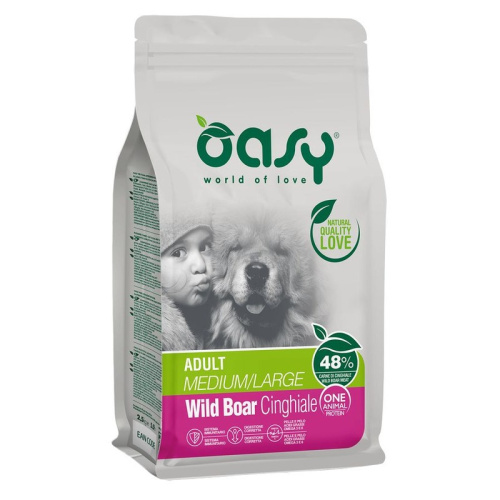 Oasy Dry Dog OAP Adult Medium/Large Монопротеин сухой корм для взрослых собак средних и крупных пород с мясом дикого КАБАНА - 12 кг повседневный супер премиум без курицы для взрослых с кабаном породы крупного размера мешок Импортный корм 1 уп. х 1 шт. х 1