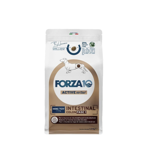 Forza10 Active Vet Diet Intestinal Colon Fase 1 Mini/Toy сухой корм для собак мелких пород, с рыбой - 1,5 кг ветеринарный супер премиум без курицы для взрослых с рыбой породы мелкого размера мешок Италия 1 уп. х 1 шт. х 1.5 кг