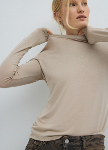 Лонгслив с шёлком, Бежевый