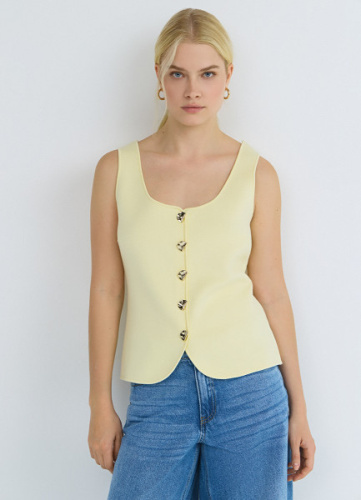 Вязаный топ с акцентными пуговицами, Желтый