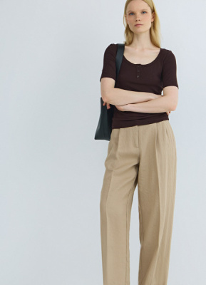 Футболка с вырезом "хенли", Коричневый