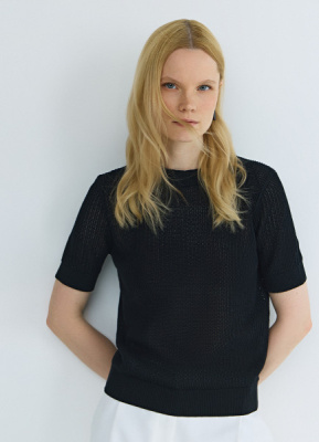 Ажурный джемпер с коротким рукавом, Черный