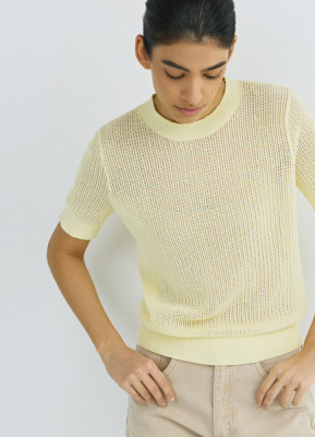 Ажурный джемпер с коротким рукавом, Желтый