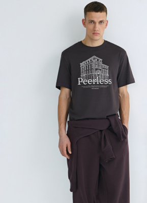 Футболка из хлопка с принтом, Коричневый