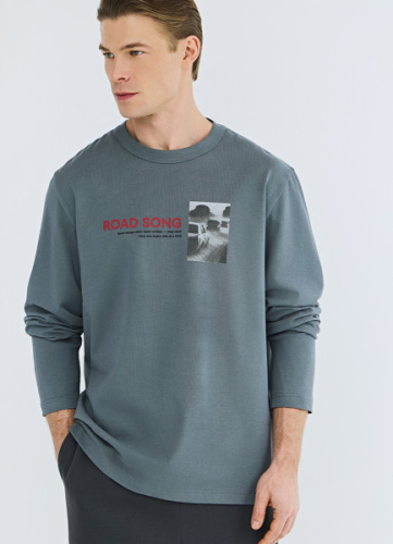 Футболка из плотного джерси с принтом, Серый