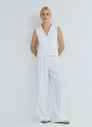 Прямые брюки со складками, Белый