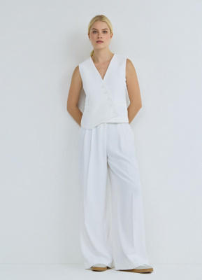 Прямые брюки со складками, Белый