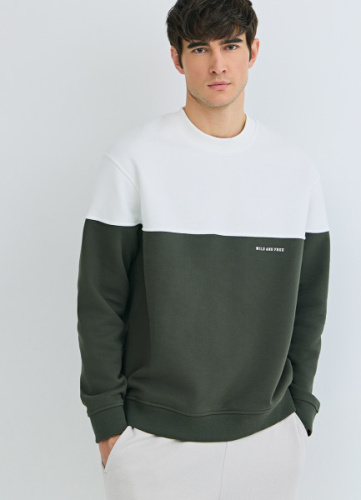 Свитшот колор-блок с надписью, Зеленый