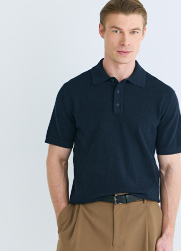 Поло из текстурной ткани, Синий