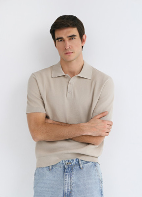 Поло из текстурной ткани, Бежевый