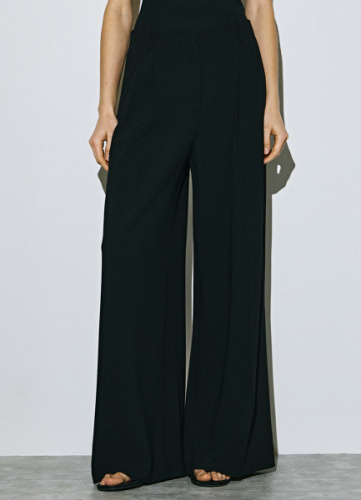 Прямые брюки со складками, Черный