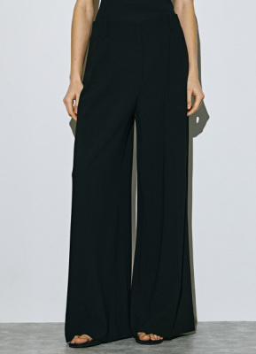 Прямые брюки со складками, Черный