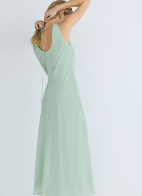 Приталенное платье из тенселя с расклешенной юбкой, Зеленый