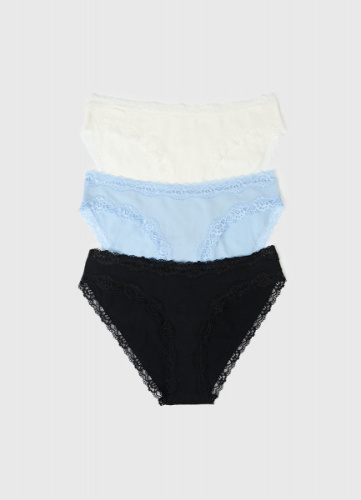 Классические брифы с кружевом, 3 шт., Голубой