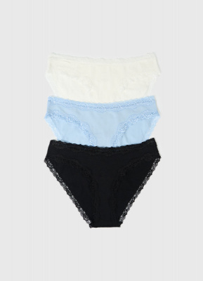 Классические брифы с кружевом, 3 шт., Голубой