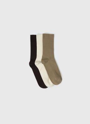 Высокие носки в рубчик, 3 пары, Бежевый