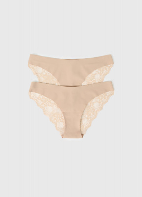Классические брифы с кружевом сзади, 2 шт., Бежевый