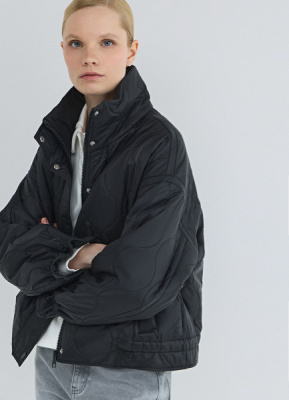 Стёганая утеплённая куртка с воротником-стойкой, Черный