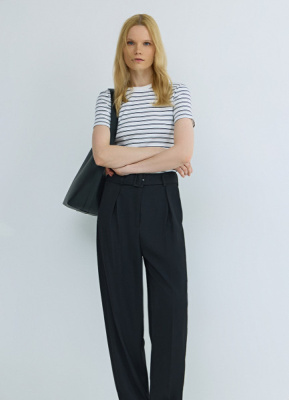 Зауженные брюки с поясом, Черный
