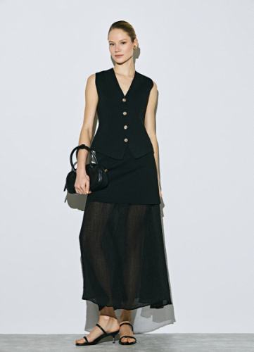 Двуслойная юбка с полупрозрачным подолом, Черный