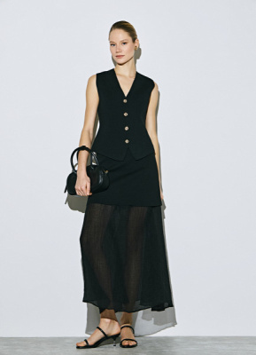 Двуслойная юбка с полупрозрачным подолом, Черный