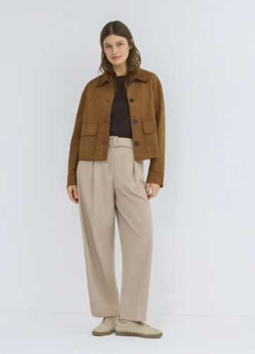Зауженные брюки с поясом, Бежевый