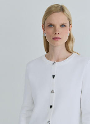 Вязаный кардиган с фигурными пуговицами, Белый