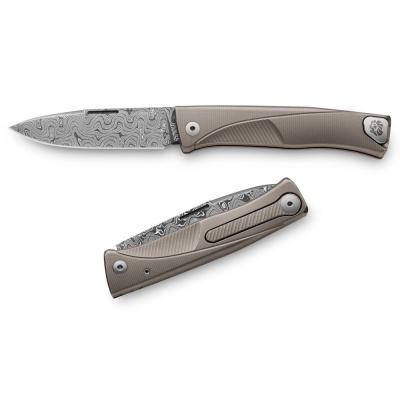 Складной нож LionSteel Thrill, сталь дамаск, рукоять титан