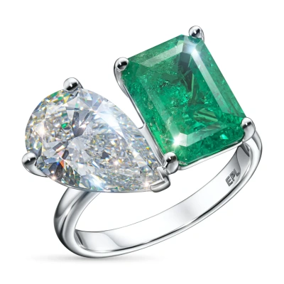 Кольцо из белого золота с изумрудом э4767кц08251302