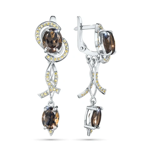 Серьги из серебра с раухтопазами и фианитами э0626сг01260367