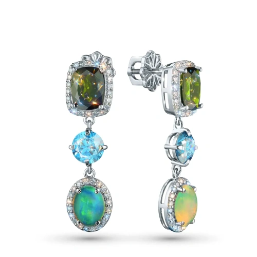 Пусеты из белого золота с, опалами и хромдиопсидами э4781пс02260360_blue