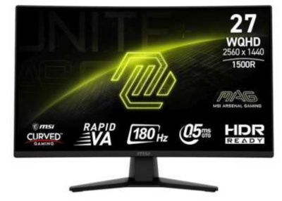 Монитор 27" MSI MAG 274CQF 9S6-3CE31T-015 Black, Curved 1500R, 16:9, Rapid VA, 2560x1440, 0,5ms, 300cd, 180Hz, 2*HDMI/DP