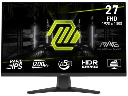 Монитор 27" MSI MAG 272F 9S6-3CE51T-007 1920x1080, 16:9, Rapid IPS, 0,5ms, 3000:1, 100M:1, 300cd, 178/178, HDMI, DP, Tilt, VESA, 200Hz, black