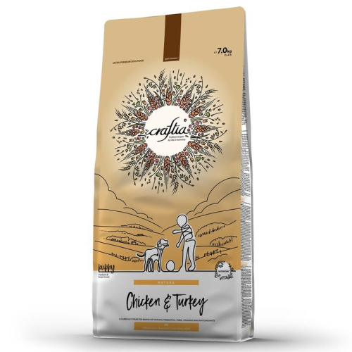 Craftia Natura Puppy Medium Large Breed сухой корм для щенков средних и крупных пород, с курицей и индейкой - 7 кг повседневный холистик для щенков с индейкой породы крупного размера мешок Импортный корм 1 уп. х 1 шт. х 7 кг