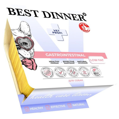 Best Dinner Vet Profi Gastrointestinal Low Fat влажный корм для собак, с ГОВЯДИНОЙ, паштет, в ламистерах - 100 г ветеринарный супер премиум для взрослых с говядиной для всех пород паштет и ламистеры Российский корм 1 уп. х 14 шт. х 1.4 кг