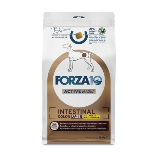 Forza10 Active Vet Diet Intestinal Colon Fase 1 сухой корм для собак всех пород, с ягненком и белым сорго - 10 кг ветеринарный супер премиум без курицы для взрослых с ягненком для всех пород мешок Италия 1 уп. х 1 шт. х 10 кг