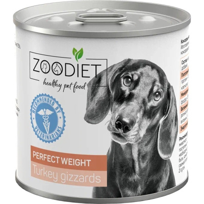 Zoodiet Perfect Weight влажный корм для собак, идеальный вес, с индюшиными желудками, в консервах - 240 г консервы (в железной банке) Российский корм 1 уп. х 6 шт. х 1.44 кг