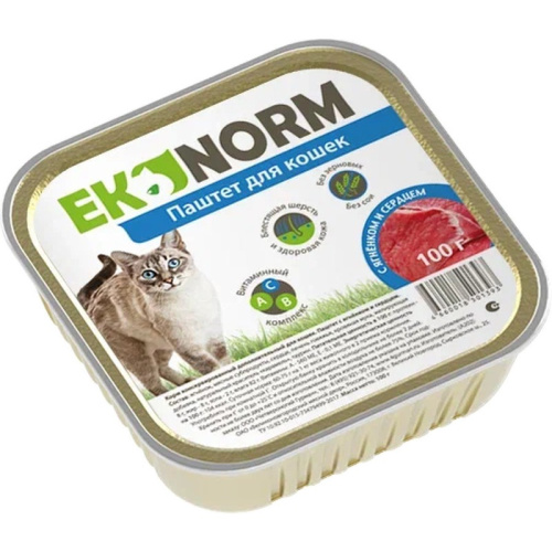 Ekonorm влажный корм для кошек, паштет с ЯГНЕНКОМ и сердцем, в ламистерах - 100 г паштет и ламистеры Российский корм 1 уп. х 24 шт. х 2.4 кг