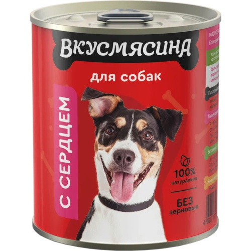 Вкусмясина МА влажный корм для собак, с сердцем, в консервах - 340 г консервы (в железной банке) Российский корм 1 уп. х 6 шт. х 2.04 кг