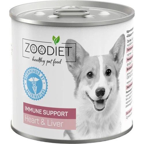 Zoodiet Immune Support влажный корм для собак, поддержание иммунитета, с сердцем и печенью, в консервах - 240 г консервы (в железной банке) Российский корм 1 уп. х 6 шт. х 1.44 кг